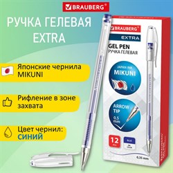 Ручка гелевая BRAUBERG "EXTRA", СИНЯЯ, корпус прозрачный, узел 0,5 мм, линия 0,35 мм, 143902 - фото 11983875