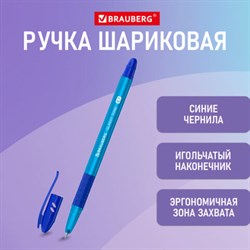 Ручка шариковая масляная с грипом BRAUBERG GLASSY TONE, СИНЯЯ, узел 0,7 мм, линия письма 0,35 мм, 144108 - фото 12052731