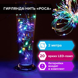 Электрогирлянда-нить комнатная "Роса" 2 м, 20 LED, мультицветная, на батарейках, ЗОЛОТАЯ СКАЗКА, 591101 - фото 12126288