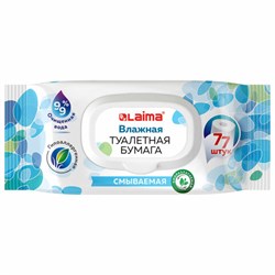 Бумага туалетная влажная 77 шт., БИОРАЗЛАГАЕМАЯ, смываемая, с пластиковым клапаном, LAIMA, 115224 - фото 12258978