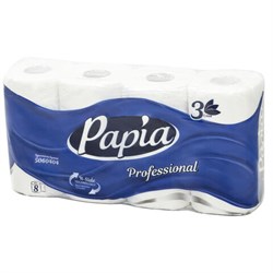Бумага туалетная, спайка 8 шт., 3-слойная (8х17 м) Papia Professional, белая, 5080998 - фото 12523550