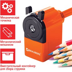 Точилка механическая BRAUBERG "JET", металлический механизм, корпус оранжевый, 229567 - фото 12531427