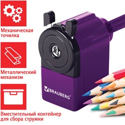 Точилка механическая BRAUBERG "JET", металлический механизм, корпус фиолетовый, 229569 - фото 12531469