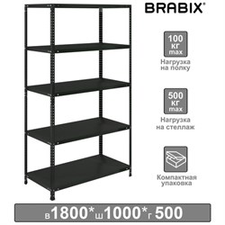 Стеллаж металлический BRABIX "ГРАФИТ MS KD-180/50-5", лофт, 1800х1000х500 мм, 5 полок, 291270, S240BR145593 - фото 12537374
