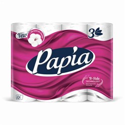 Бумага туалетная бытовая, спайка 12 шт., 3-слойная (12х16,8 м), PAPIA, белая, 5080722 - фото 13099134