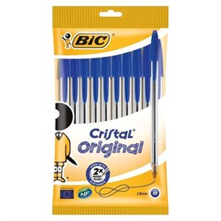 Ручки шариковые BIC "Cristal Original", НАБОР 10 шт., СИНИЕ, узел 1 мм, линия письма 0,32 мм, пакет, 830863 - фото 13102907