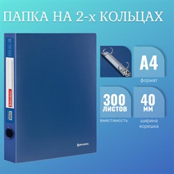 Папка на 2 кольцах BRAUBERG "Стандарт", 40 мм, синяя, до 300 листов, 0,9 мм, 221617 - фото 13106282