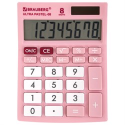 Калькулятор настольный BRAUBERG ULTRA PASTEL-08-PK, КОМПАКТНЫЙ (154x115 мм), 8 разрядов, двойное питание, РОЗОВЫЙ, 250514 - фото 13110690