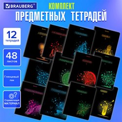 Тетради предметные, КОМПЛЕКТ 12 ПРЕДМЕТОВ, 48 листов, глянцевый УФ-лак, BRAUBERG, &quot;DARK&quot;, 404028