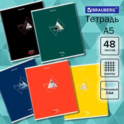 Тетрадь А5, 48 л., BRAUBERG, скоба, клетка, глянцевый лак, "Smart" (микс в спайке), 404345 - фото 13119203