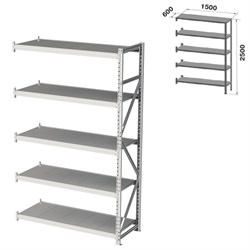 Стеллаж металлический (ПРИСТАВНАЯ СЕКЦИЯ) ПРАКТИК &quot;MS Pro&quot;, 2500х1500х600 мм, 5 полок (КОМПЛЕКТ)