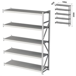 Стеллаж металлический (ПРИСТАВНАЯ СЕКЦИЯ) ПРАКТИК &quot;MS Pro&quot;, 2500х1800х600 мм, 5 полок (КОМПЛЕКТ)