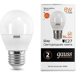 Лампа GAUSS LED Elementary Globe 8W E27 2700K - фото 13201176