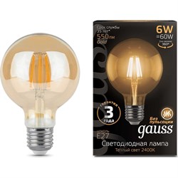 Лампа GAUSS LED Filament G95 E27 6W Golden 2400K - фото 13208488