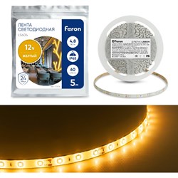 Светодиодная лента LED FERON LS604 60SMD 3528 4.8Вт/м 5м IP65 12V желтый - фото 13210189