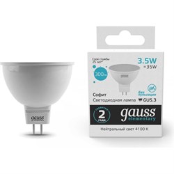 Лампа GAUSS LED Elementary MR16 GU5.3 3.5W 4100K - фото 13221928