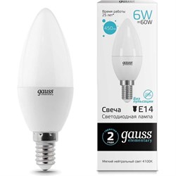 Лампа GAUSS LED Elementary Candle 6W E14 4100K - фото 13234650