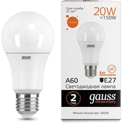 Лампа GAUSS LED Elementary A60 20W E27 2700K - фото 13235361