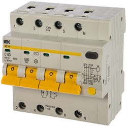 Дифференциальный автомат IEK АД-14 4п, C, 63А, 30мА - фото 13238290