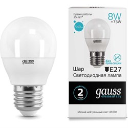 Лампа GAUSS LED Elementary Globe 8W E27 4100K - фото 13248616