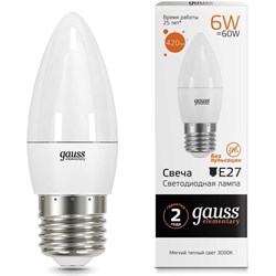 Лампа GAUSS LED Elementary Candle 6W E27 2700K - фото 13254099