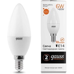 Лампа GAUSS LED Elementary Candle 6W E14 2700K - фото 13262039