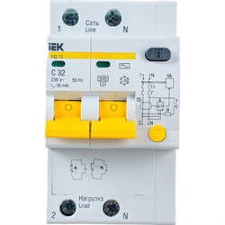 Дифференциальный автомат IEK АД-12 2п 3.5мод. C 32 A, 30 мA, AC ,4.5 kA - фото 13277221