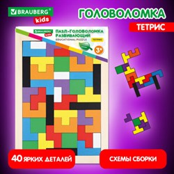 Головоломка развивающая деревянная &quot;Тетрис&quot;, цветной, 18х27 см, BRAUBERG KIDS, 665262