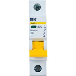Модульный автоматический выключатель IEK ВА47-29 1п, B 20А, 4.5 кА - фото 13339727
