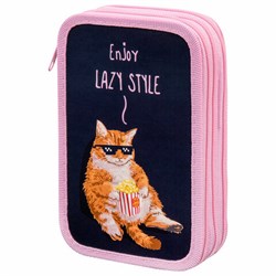 Пенал ПИФАГОР, 3 отделения, ламинированный картон, 19х11 см, "Lazy cat", 272252 - фото 13382197
