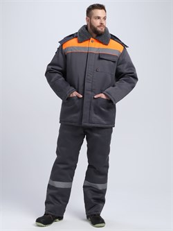 Костюм зимний Труженик-Ультра СОП (тк.Смесовая,210) брюки, т.серый/оранжевый - фото 13492344