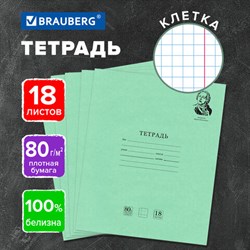 Тетрадь BRAUBERG ВЕЛИКИЕ ИМЕНА, 18 л., клетка, плотная бумага 80 г/м2, обложка тонированный офсет, 106978 - фото 13492364