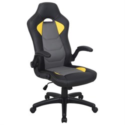 Кресло компьютерное BRABIX "Skill GM-005", откидные подлокотники, экокожа, черное/желтое, 532494 - фото 13492505