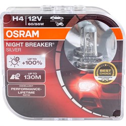 Автолампа OSRAM H4 60/55 P43t+100% NIGHT BREAKER SILVER 12V /1/10 - фото 13527680