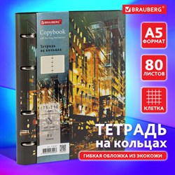 Тетрадь на кольцах А5 (180х220 мм), 80 листов, под кожу, клетка, BRAUBERG VISTA, "Avenue", 112137 - фото 13549628