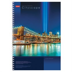 Тетрадь А4, 100 л., HATBER, спираль, клетка, глянцевый лак, карман, "CITYSCAPE" ("Город"), 036842, 100Ткм4B1сп_125 - фото 13550980