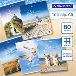 Тетрадь А5, 80 л., BRAUBERG, скоба, клетка, обложка картон, "By the Sea", 404410 - фото 13551158