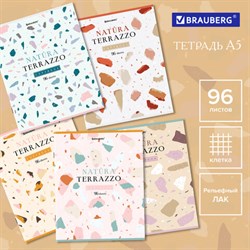 Тетрадь А5, 96 л., BRAUBERG, скоба, клетка, TWIN-лак, &quot;Natura Terrazzo&quot;, 404431