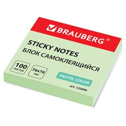 Блок самоклеящийся (стикеры) BRAUBERG, ПАСТЕЛЬНЫЙ, 76х76 мм, 100 листов, зеленый, 122696 - фото 13552072