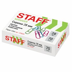 Скрепки STAFF "Manager", 28 мм, цветные, 70 шт., в картонной коробке, Россия, 224630 - фото 13552237