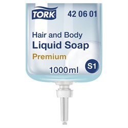 Картридж с жидким мылом-гелем для тела и волос одноразовый TORK (Система S1) Premium, 1 л, 421601, 420601 - фото 13552657