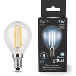 Лампа GAUSS LED Filament Globe E14 5W 4100K - фото 13556435