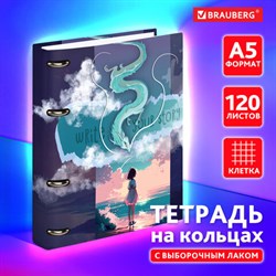 Тетрадь на кольцах А5 160х212 мм, 120 листов, картон, выборочный лак, клетка, BRAUBERG, "Anime", 404733 - фото 13559796