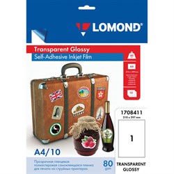 Пленка LOMOND для струйных принтеров, самоклеящаяся, прозрачная, 100 мкм, А4, 10 шт., 1708411 - фото 13559867