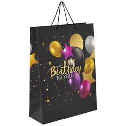 Пакет подарочный (1 штука) 33x13x45 см, ЗОЛОТАЯ СКАЗКА "Happy Birthday", фольга, черный, 608240 - фото 13560218