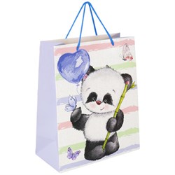 Пакет подарочный (1 штука) 26x13x32 см, ЗОЛОТАЯ СКАЗКА "Lovely Panda", глиттер, белый с голубым, 608241 - фото 13560219