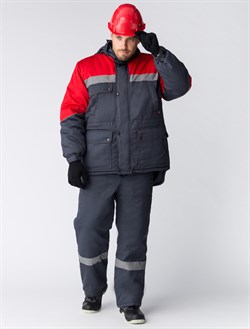 Костюм зимний Баррик-2 СОП К. (тк.Таслан,135) п/к, т.серый/красный - фото 13560502