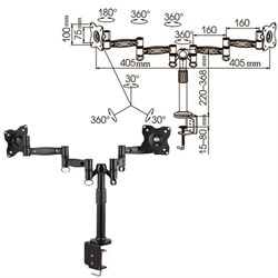 Кронштейн для 2 мониторов настольный KROMAX OFFICE-3, VESA 75/100, 15&quot;-34&quot;, до 2х6 кг, 7 степеней свободы, 20032