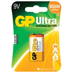 Батарейка 1 шт., GP Ultra G-Tech, Крона (6LR61, 6LF22, 1604A), алкалиновая, блистер, 1604AU-5CR1 - фото 13562723