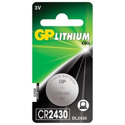 Батарейка литиевая GP Lithium CR2430 "таблетка, дисковая, кнопочная" 1 шт., блистер, CR2430-8C1 - фото 13562728